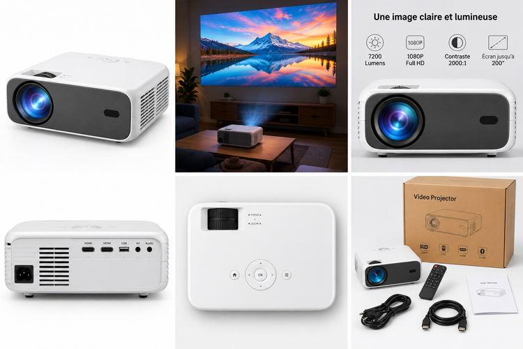 Vidéoprojecteur HD blanc pour la maison PHONEUP
